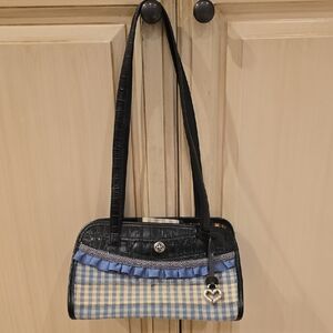 Brighton Plaid/Toile Shoulder Bag with Black Leather Accents